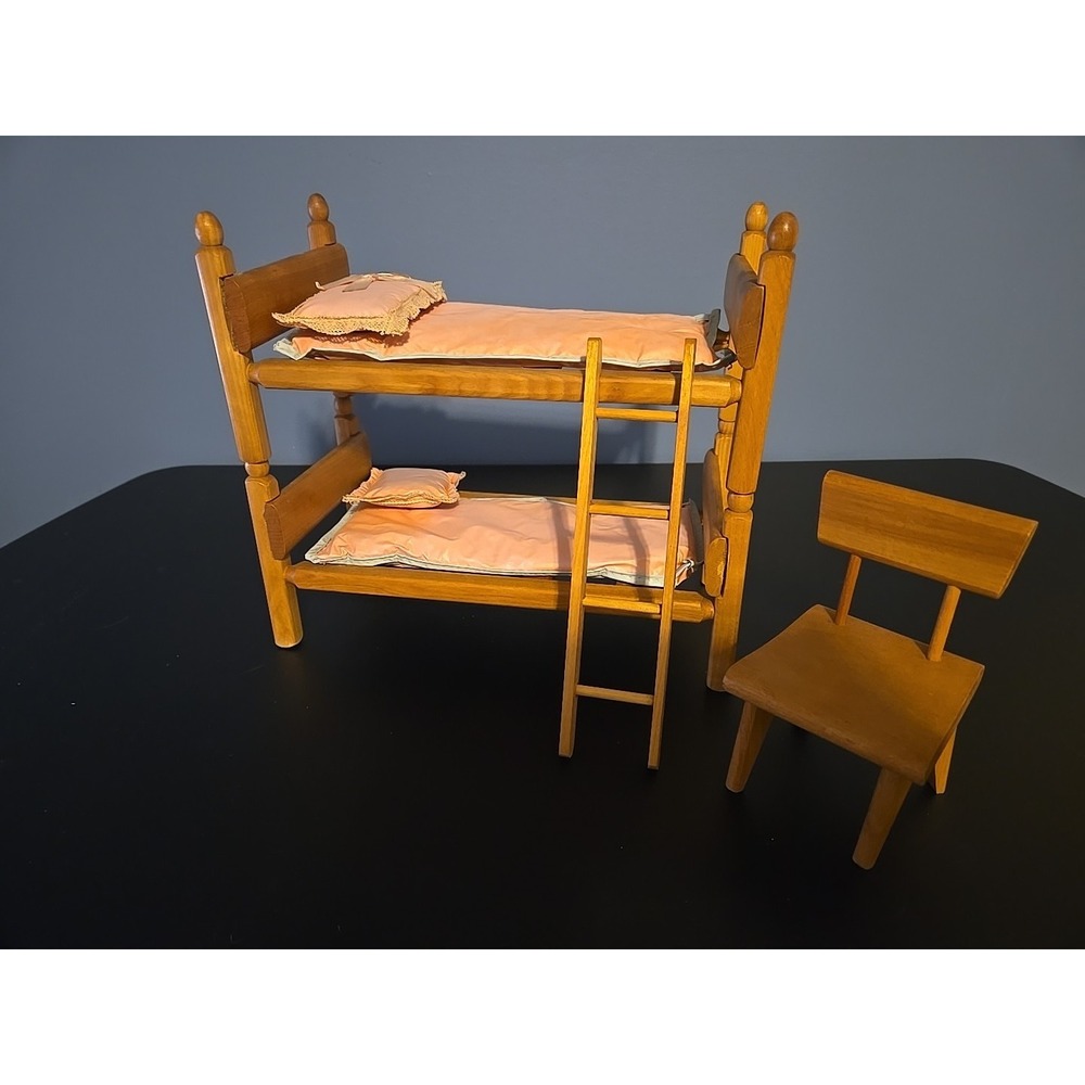 Strombecker 1950's Wooden Bunk Beds W/ Ladder Or Twin Beds & Chair 8 Inch‎ Dolls